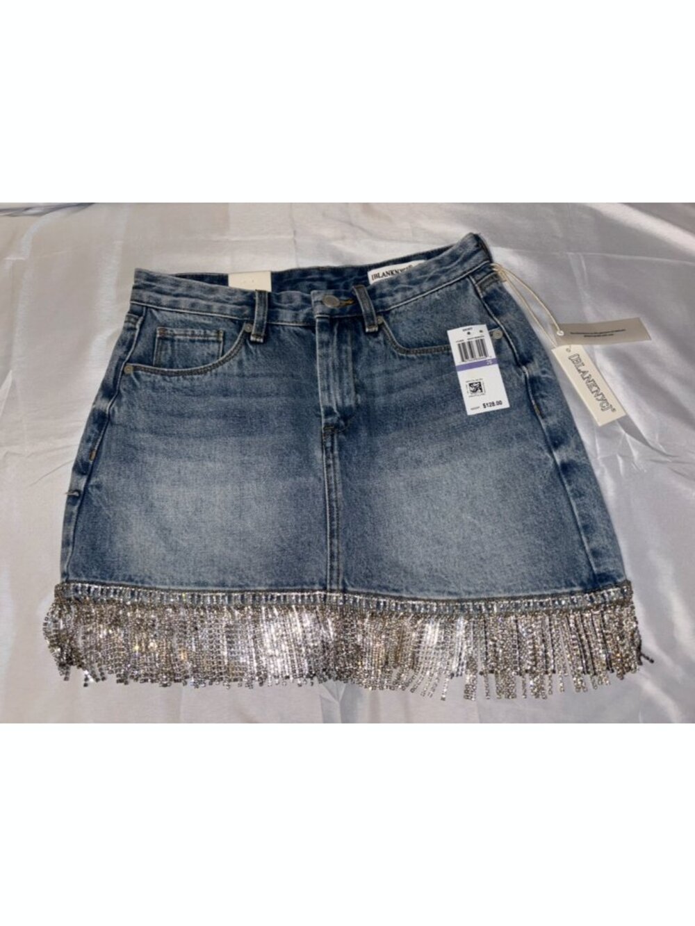 [BLANKNYC] Rhinestone Fringe Denim Mini Skirt – Size 26 – NWT